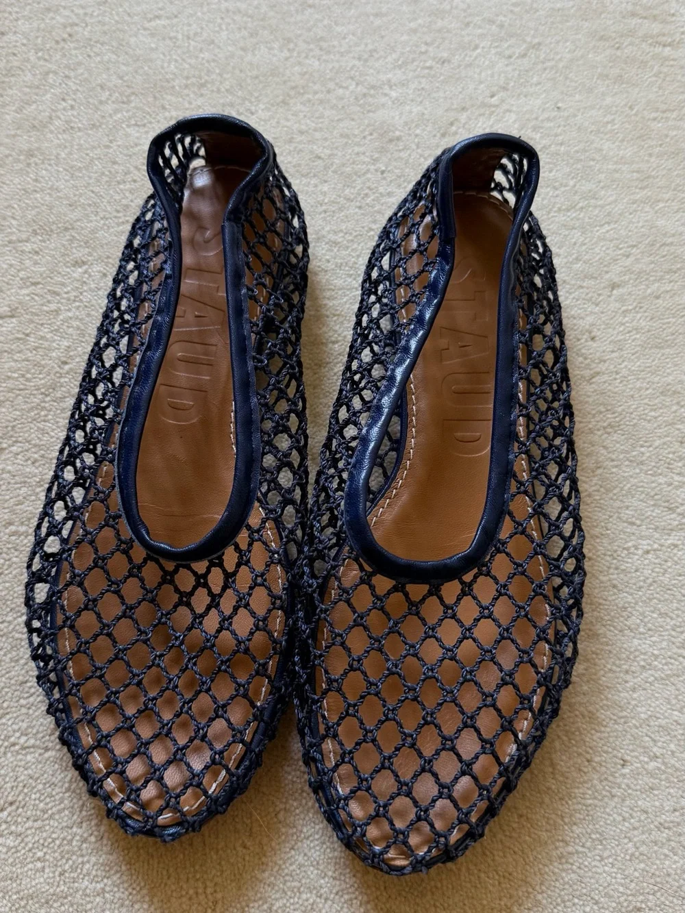 STAUD Alba Navy Mesh Ballet Flats - Picture 2 of 5